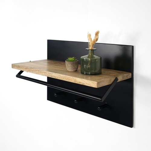 Metalen kapstok met massief houten plank en 3 haken