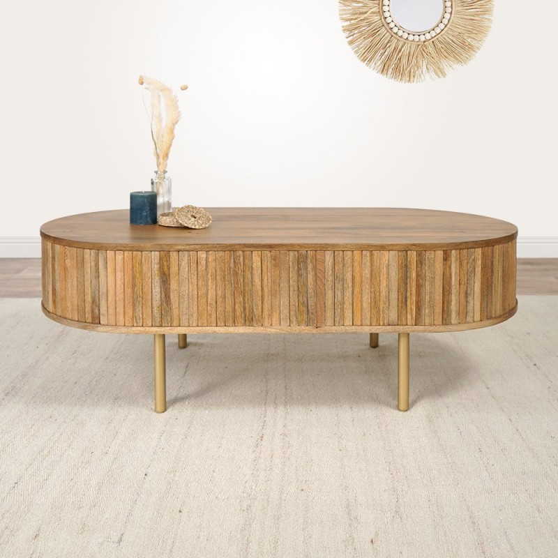 Massief houten salontafel met messing poten - Umami