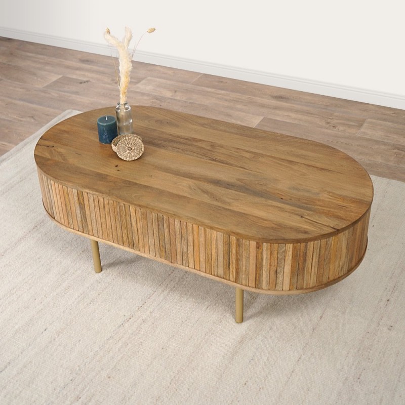 Massief houten salontafel met messing poten - Umami