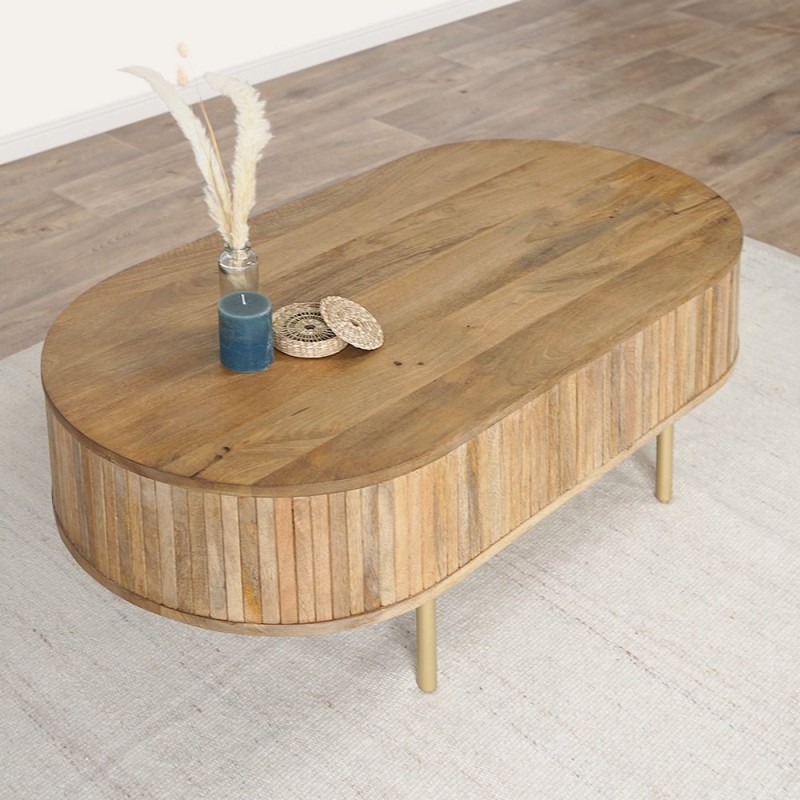 Massief houten salontafel met messing poten - Umami