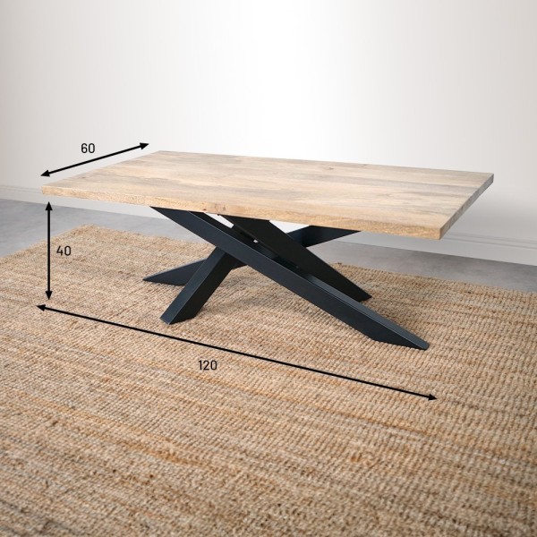 Table basse Mikado avec plateau rectangulaire en bois massif