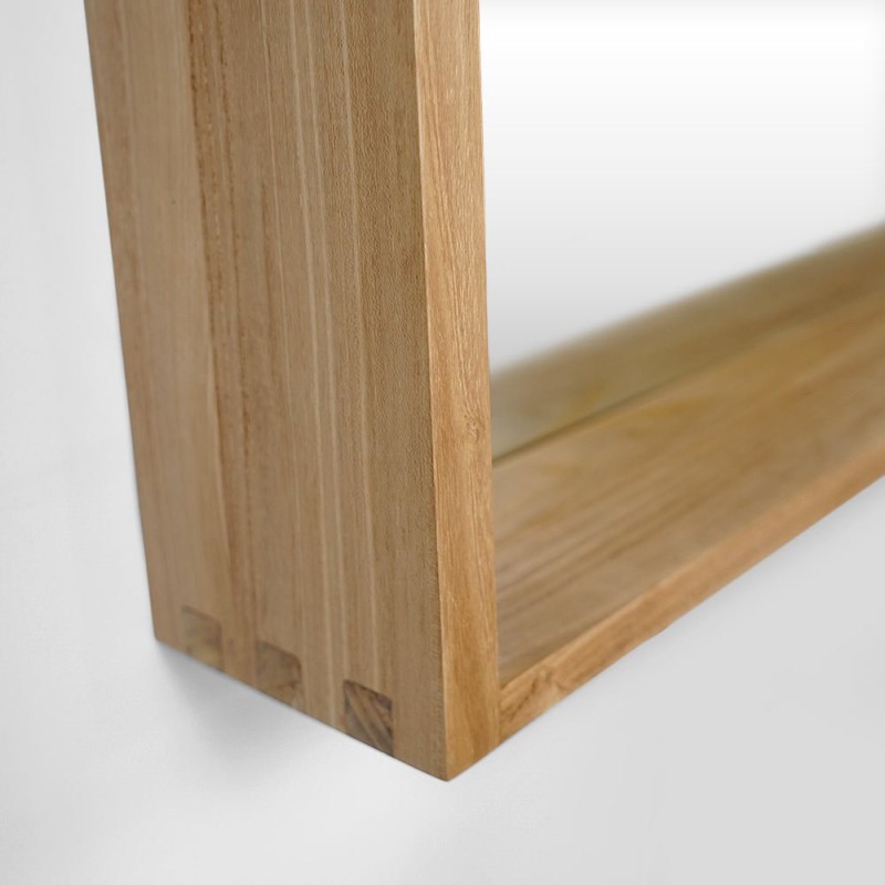 Massief teakhouten 120 cm rechthoekige spiegel met lamphouder