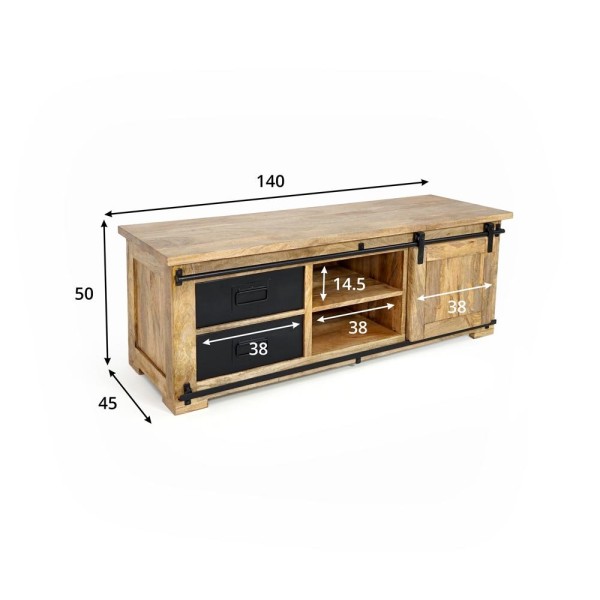 TV-meubel van industrieel hout en metaal 140 cm - Paris