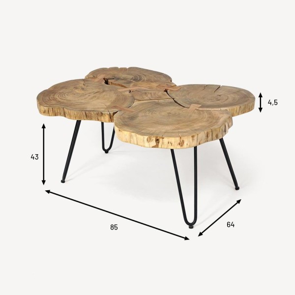 Accacia boomstam salontafel met metalen poten