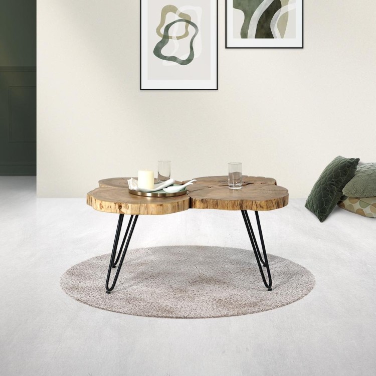Accacia boomstam salontafel met metalen poten