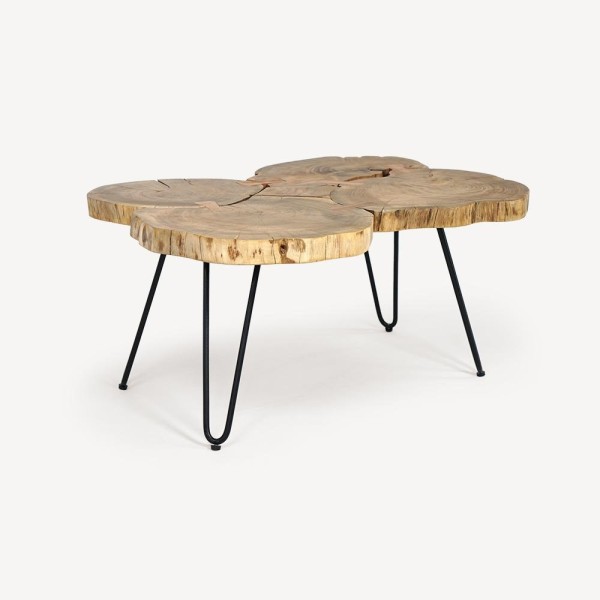 Accacia boomstam salontafel met metalen poten