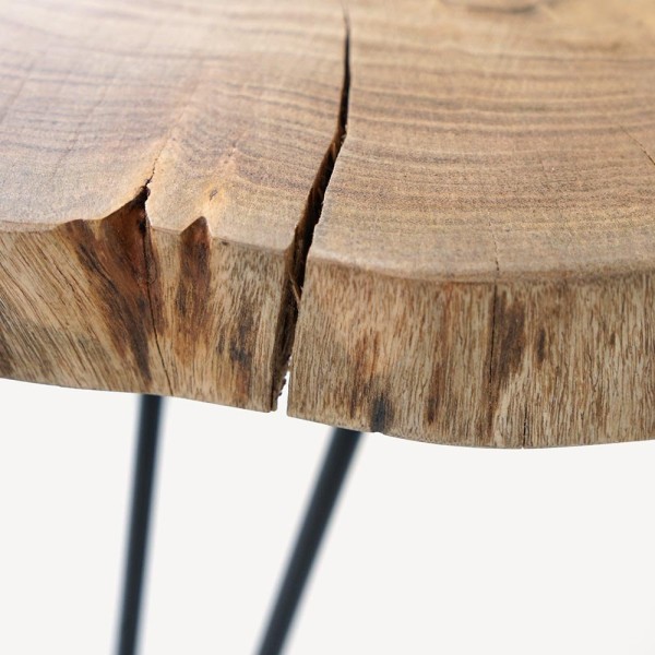 Accacia boomstam salontafel met metalen poten