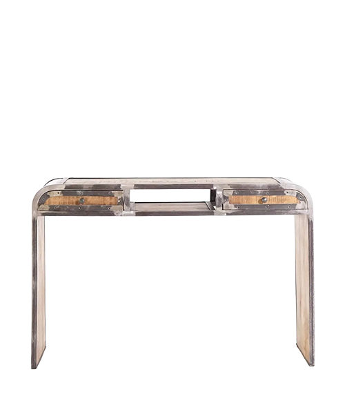 Consoletafel van massief hout en metaal in industriële stijl